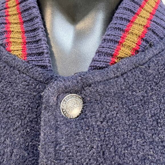 Ashworth Fleece Varsity Jacket Vintage USA Navy Blue - Picture 5 of 9